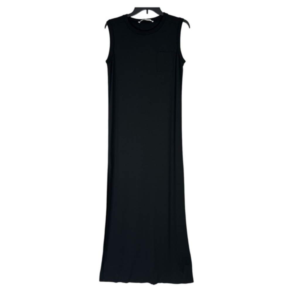 SUSANA MONACO WOMEN’S BLACK CREW NECK SLEEVELESS MAXI DRESS SIDE SLIT SZ M
